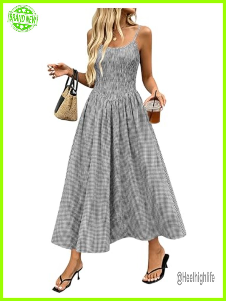 Sleeveless Spaghetti Strap Smocked Tiered Midi Sundress With Pockets
